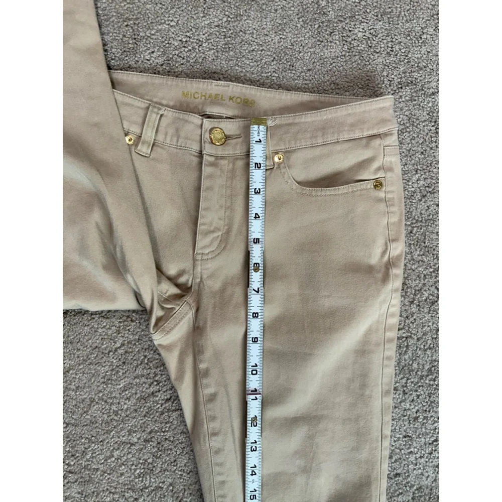 Michael Kors Women's Tan Gold Tone Hardware Cropped Pants Size 2 Preppy Academia